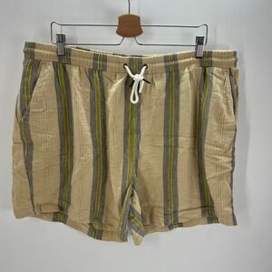 Dandy Del Mar Men 3XL Stripe Drawstring Elastic Waist Shorts Beige Green Casual